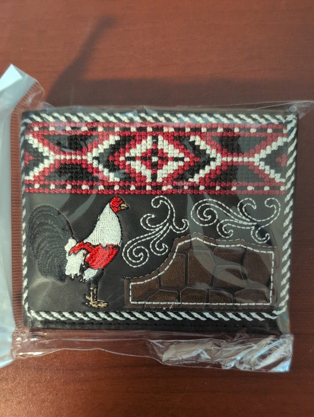 Men's Embroidered Rooster Bifold Wallet - Red & Black